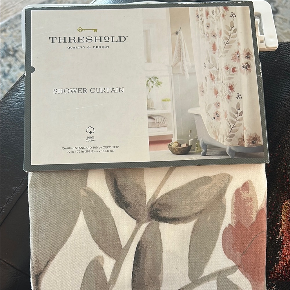 Threshold Gray and Cream botanical Leaf Shower Curtain new